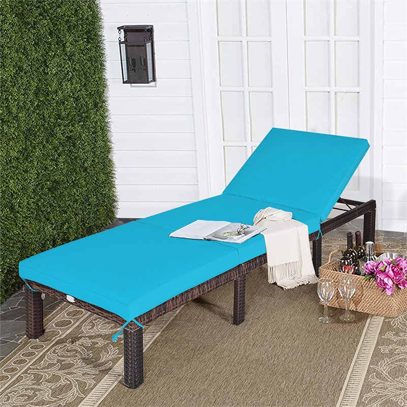 Costway 4 Pieces Adjustable Rattan Outdoor Lounge Chair Recliner in Turquoise