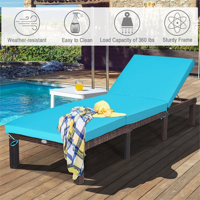 Costway 4 Pieces Adjustable Rattan Outdoor Lounge Chair Recliner in Turquoise