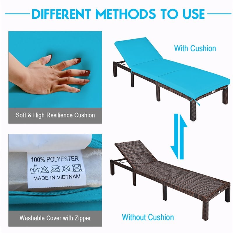 Costway 4 Pieces Adjustable Rattan Outdoor Lounge Chair Recliner in Turquoise
