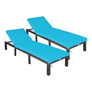 Costway 4 Pieces Adjustable Rattan Outdoor Lounge Chair Recliner in Turquoise