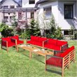Costway 8 Pieces Wood Patio Conversation Set with Cushions for Garden in Red