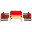 Costway 8 Pieces Wood Patio Conversation Set with Cushions for Garden in Red