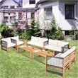 Costway 8 Pieces Wood Patio Furniture Set with Rope Armrest in White