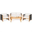 Costway 8 Pieces Wood Patio Furniture Set with Rope Armrest in White