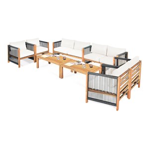 Costway 8 Pieces Wood Patio Furniture Set with Rope Armrest in White