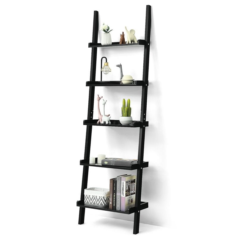 Costway 5-Tier Contemporary MDF Ladder Shelves in Black Finish