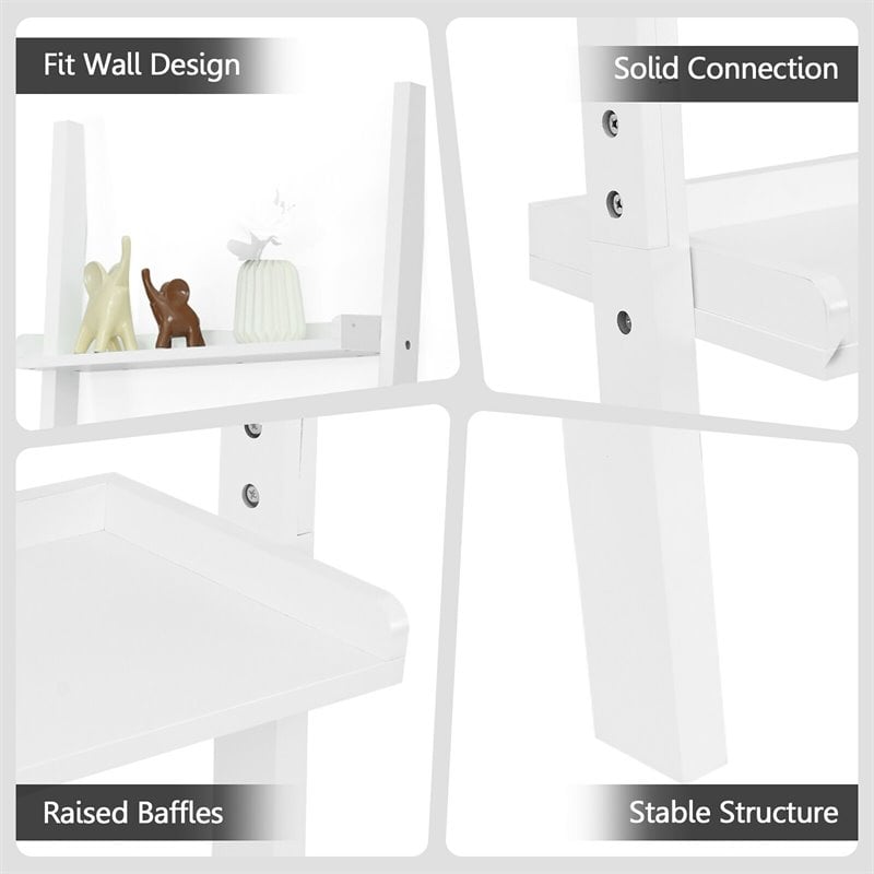 Costway 5-Tier Contemporary MDF Leaning Ladder Bookcase in White