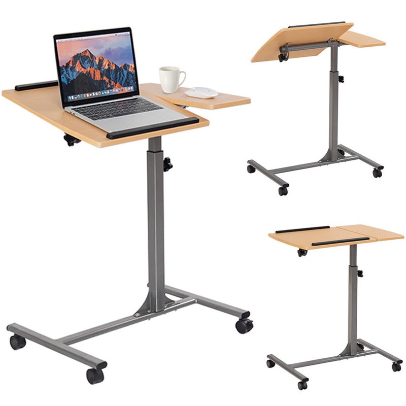 Costway Contemporary Iron and MDF Adjustable Laptop Table in Gray