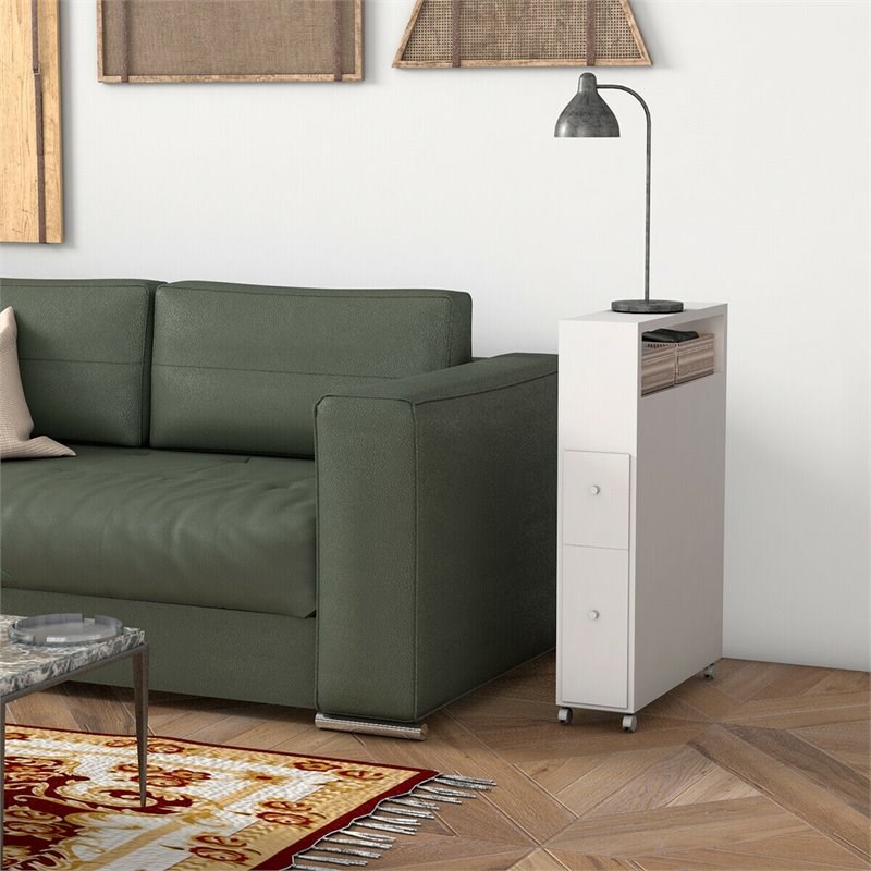 Costway Contemporary MDF Floor Cabinet with 4 Rolling Casters in White Finish