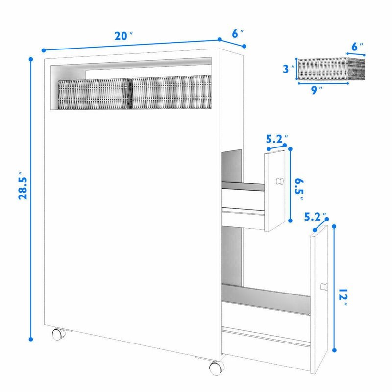 Costway Contemporary MDF Floor Cabinet with 4 Rolling Casters in White Finish