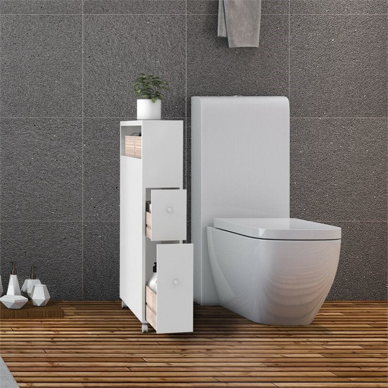 Costway Contemporary MDF Floor Cabinet with 4 Rolling Casters in White Finish
