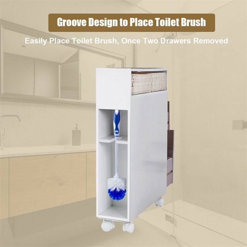 Costway Contemporary MDF Floor Cabinet with 4 Rolling Casters in White Finish