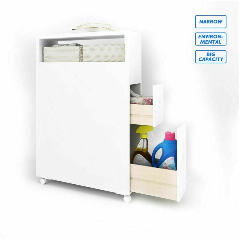 Costway Contemporary MDF Floor Cabinet with 4 Rolling Casters in White Finish