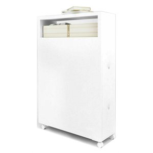 Costway Contemporary MDF Floor Cabinet with 4 Rolling Casters in White Finish