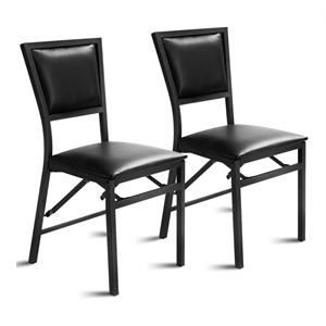 Costway Contemporary PU Leather Folding Chair in Black (Set of 2)