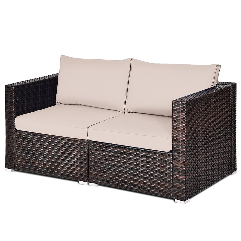 Costway 4 Pieces Rattan Patio Corner Sofa Sectional with Cushion in Beige