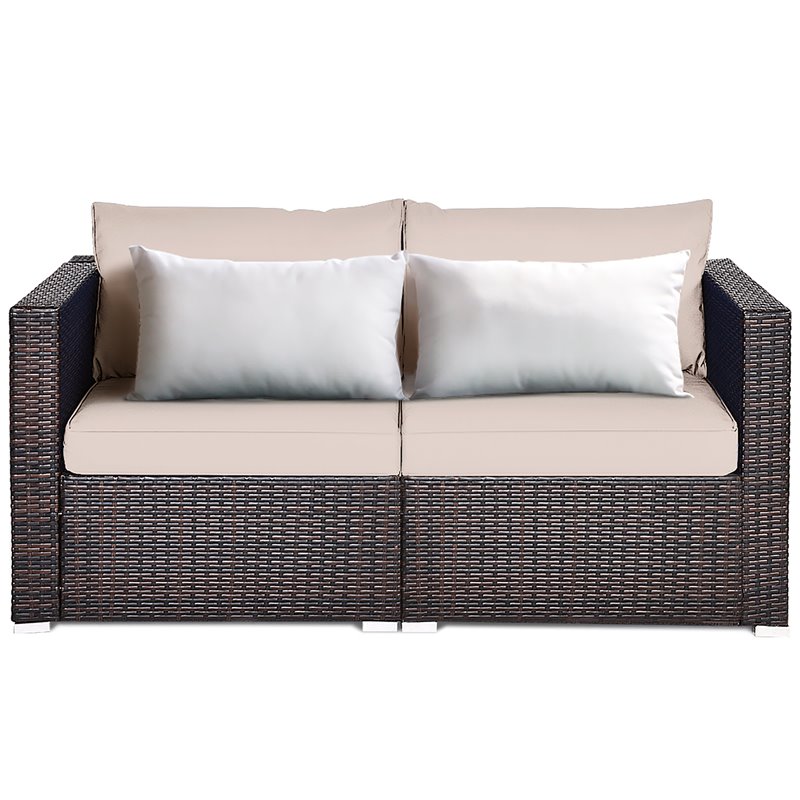 Costway 4 Pieces Rattan Patio Corner Sofa Sectional with Cushion in Beige