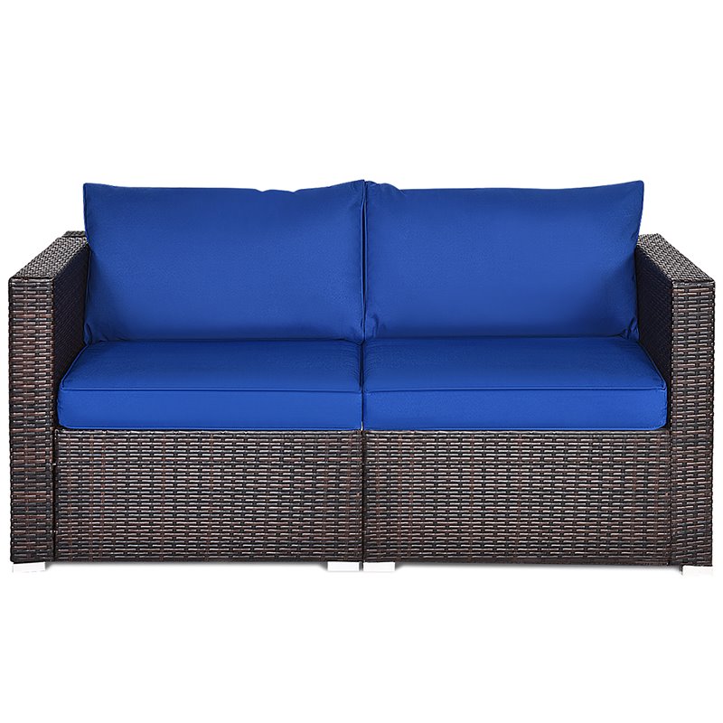 Costway 4 Pieces Rattan Patio Corner Sofa Sectional with Cushion in Navy