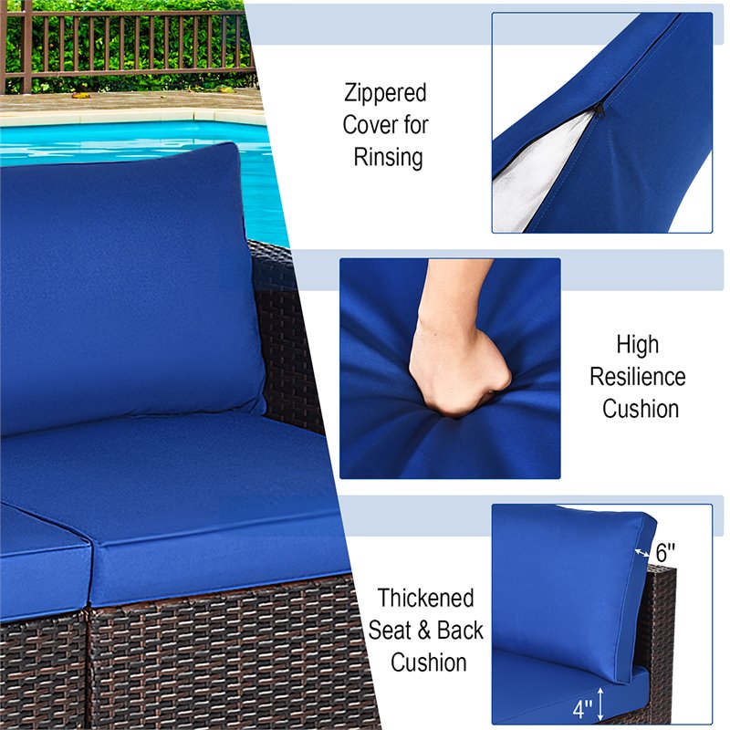 Costway 4 Pieces Rattan Patio Corner Sofa Sectional with Cushion in Navy