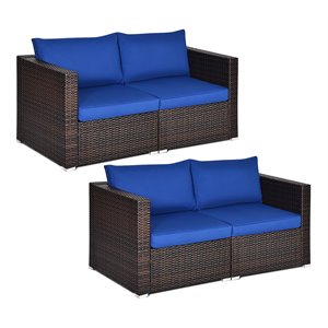 Costway 4 Pieces Rattan Patio Corner Sofa Sectional with Cushion in Navy
