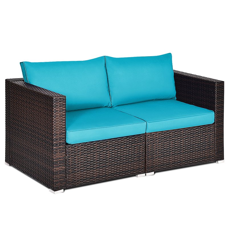 Costway 4 Pieces Rattan Patio Corner Sofa Sectional with Cushion in Blue