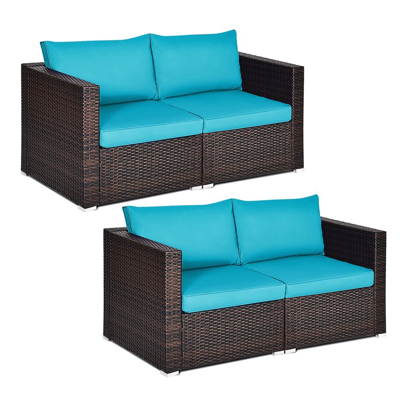 Costway 4 Pieces Rattan Patio Corner Sofa Sectional with Cushion in Blue