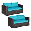 Costway 4 Pieces Rattan Patio Corner Sofa Sectional with Cushion in Blue