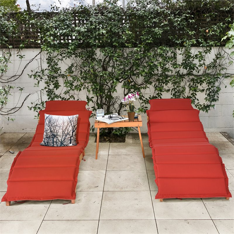 Costway 2 Pieces Wood Folding Outdoor Lounge Chair with Cushion in White