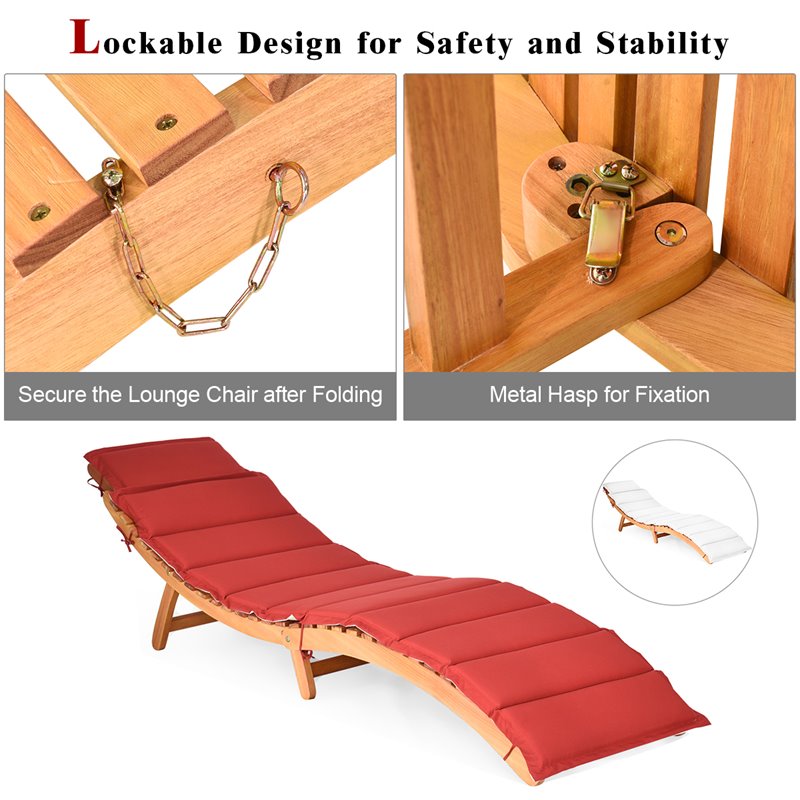 Costway 2 Pieces Wood Folding Outdoor Lounge Chair with Cushion in White