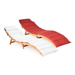 Costway 2 Pieces Wood Folding Outdoor Lounge Chair with Cushion in White