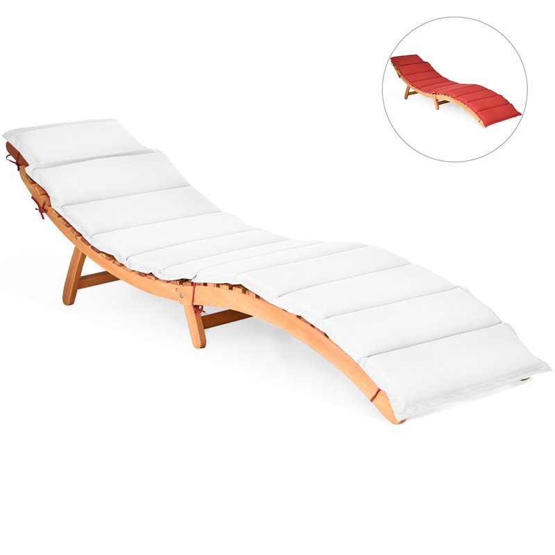 Costway 2 Pieces Wood Folding Lounge Chaise Chair with Cushion in White/Red