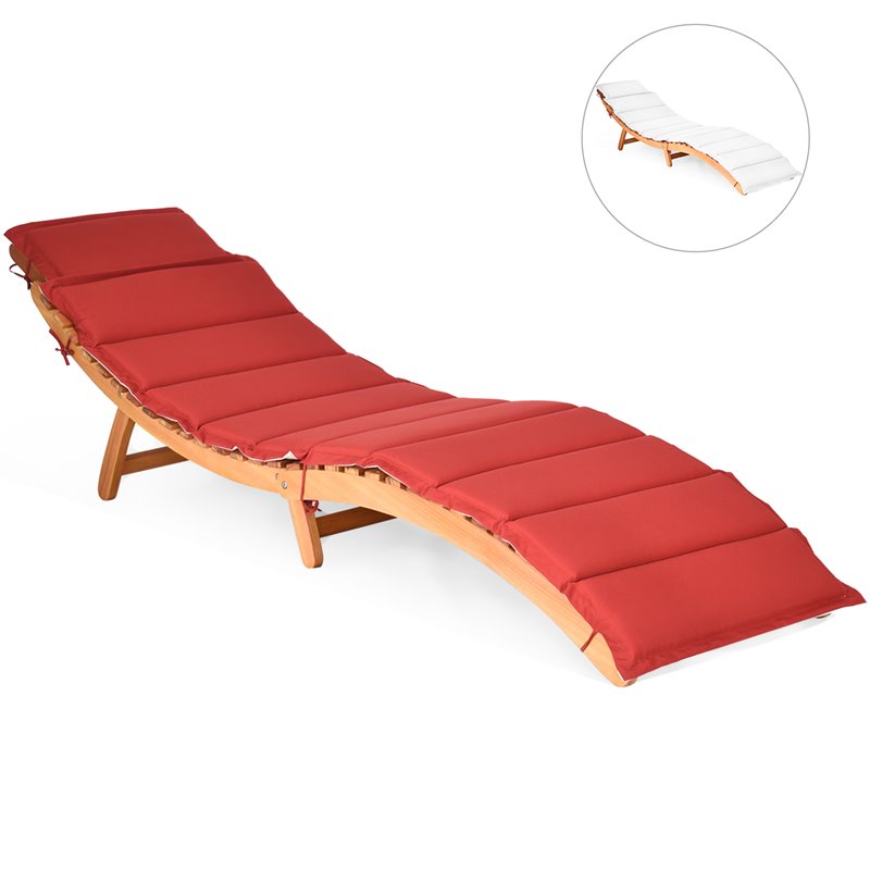 Costway 2 Pieces Wood Folding Lounge Chaise Chair with Cushion in White/Red