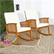 Costway 2 Pieces Acacia Wood Garden Lawn Rocking Chair with Cushion in Brown