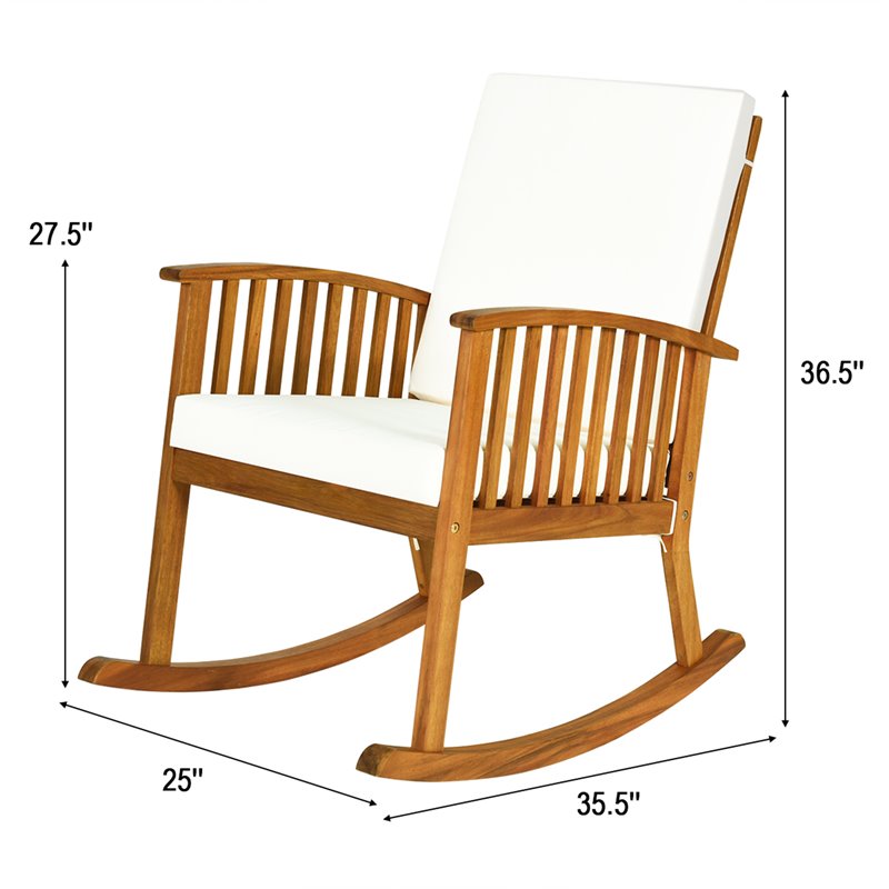 Costway 2 Pieces Acacia Wood Garden Lawn Rocking Chair with Cushion in Brown