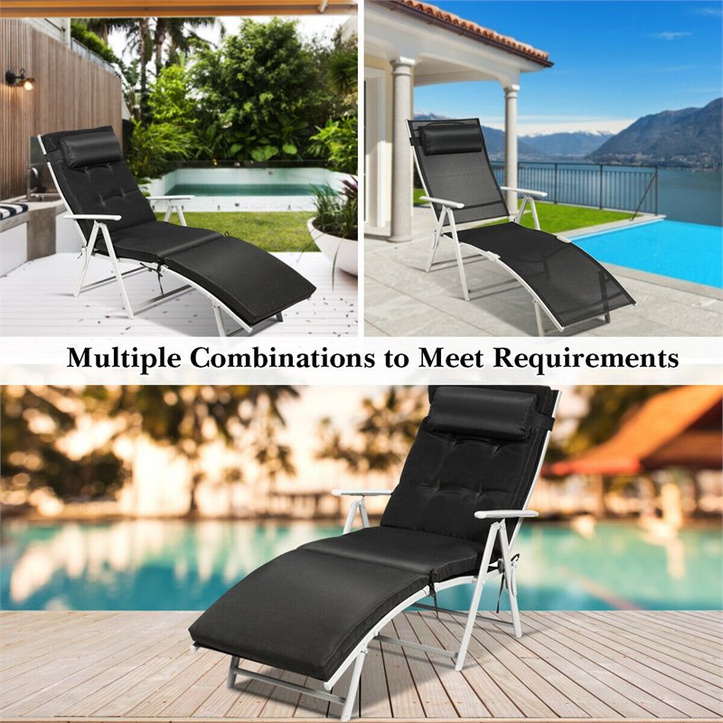 Costway 2 Pieces Outdoor Folding Chaise Lounge Chair with Cushion in Black