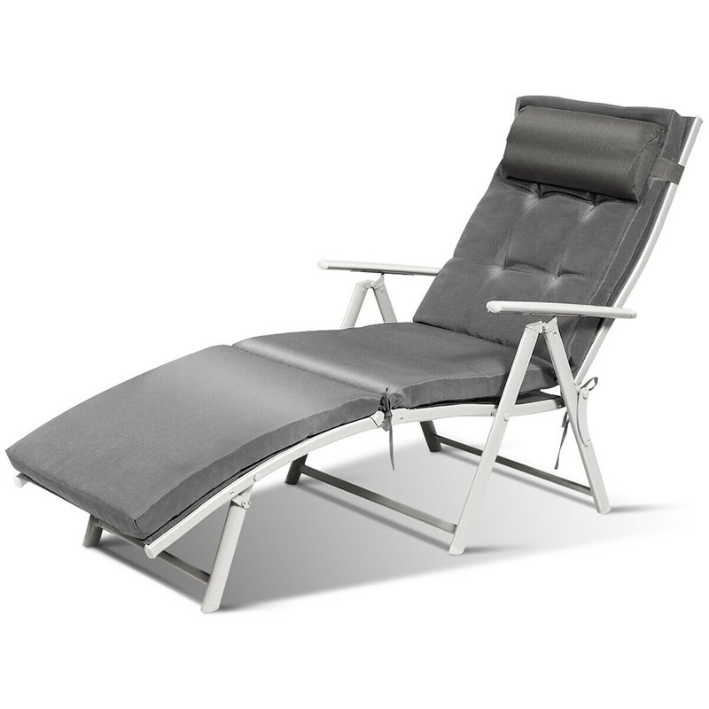 Costway 2 Pieces Outdoor Folding Chaise Lounge Chair with Cushion in Gray