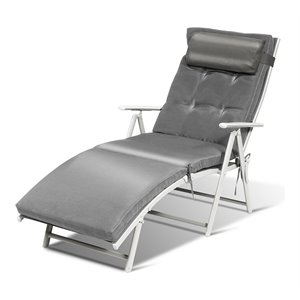 costway 2 pieces outdoor folding chaise lounge chair with cushion in gray