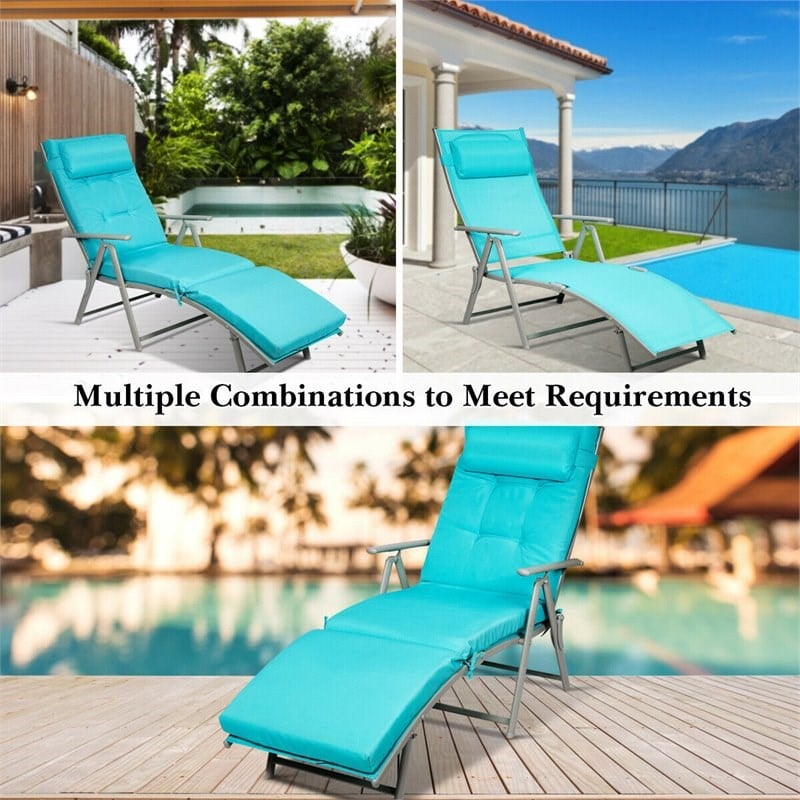 Costway 2 Pieces Outdoor Folding Chaise Lounge Chair with Cushion in Turquoise