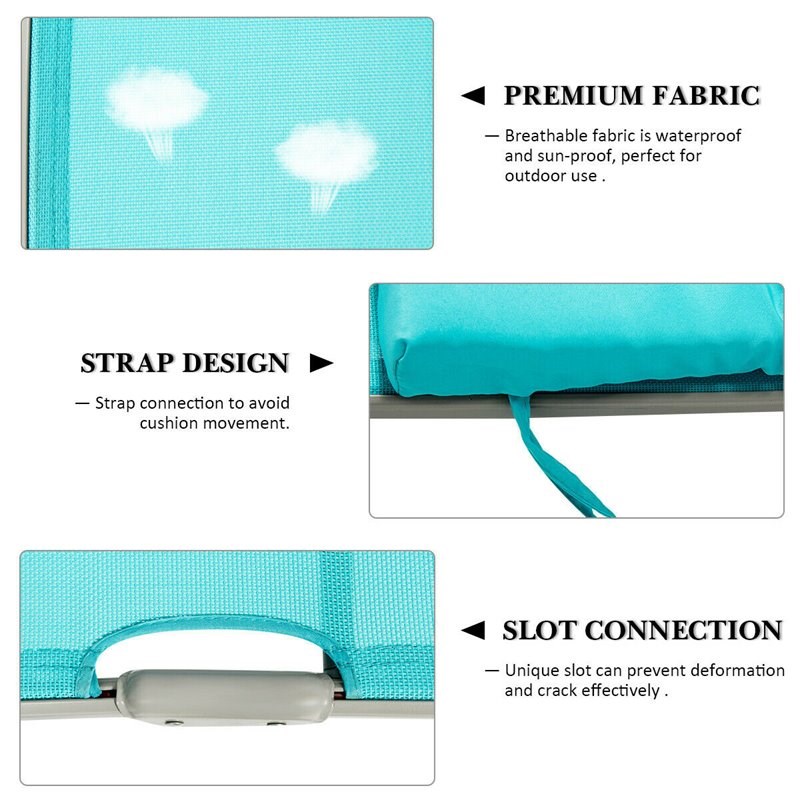 Costway 2 Pieces Outdoor Folding Chaise Lounge Chair with Cushion in Turquoise