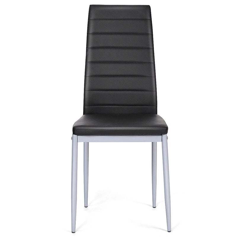 Costway Contemporary PU Leather and Steel Dining Side Chairs in Black (Set of 4)