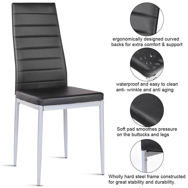 Costway Contemporary PU Leather and Steel Dining Side Chairs in Black (Set of 4)