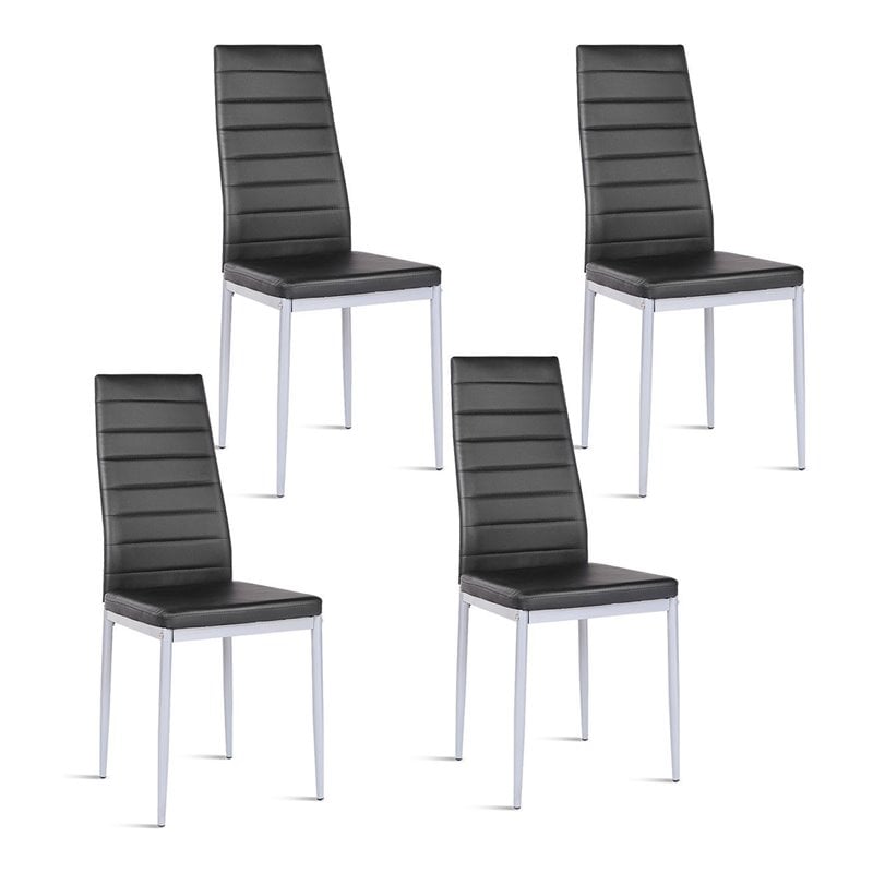 Costway Contemporary PU Leather and Steel Dining Side Chairs in Black (Set of 4)