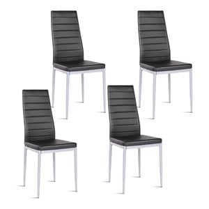 Costway Contemporary PU Leather and Steel Dining Side Chairs in Black (Set of 4)