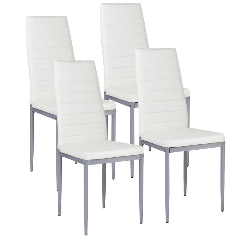 Costway Contemporary PU Leather and Steel Dining Side Chairs in White (Set of 4)