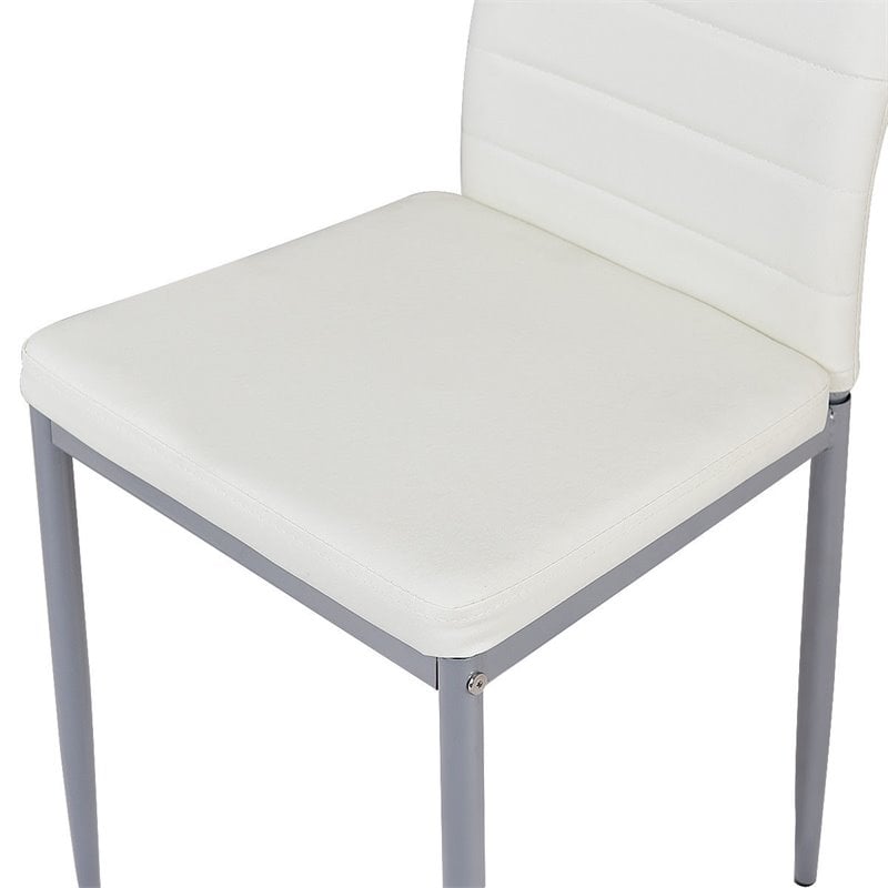 Costway Contemporary PU Leather and Steel Dining Side Chairs in White (Set of 4)