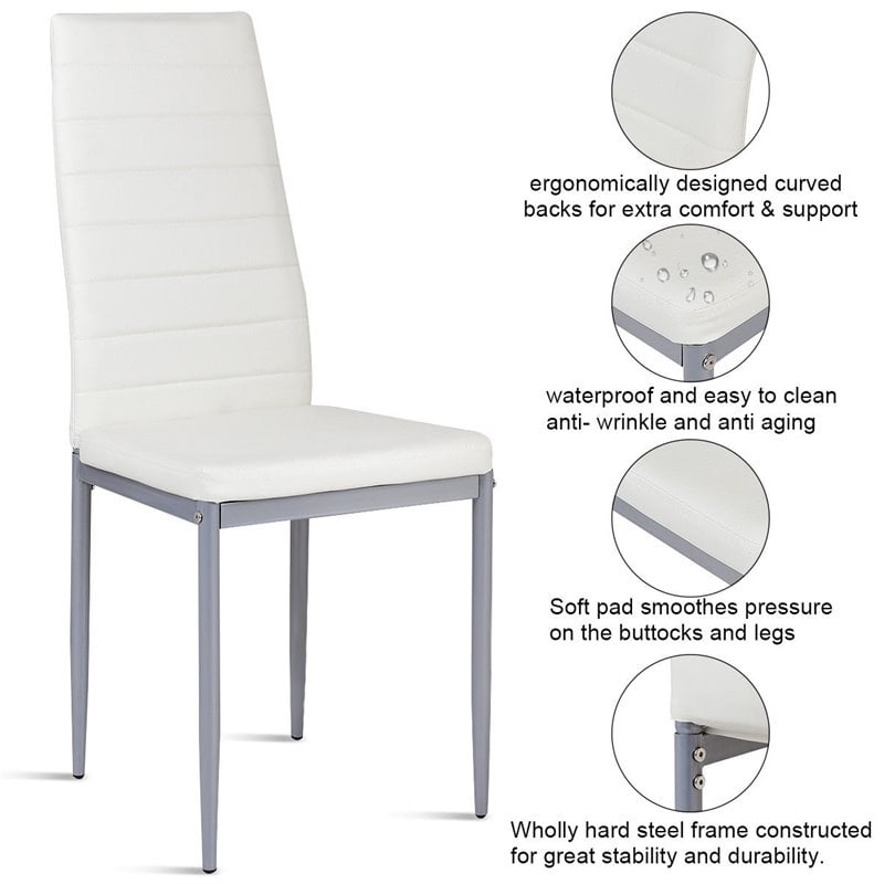 Costway Contemporary PU Leather and Steel Dining Side Chairs in White (Set of 4)