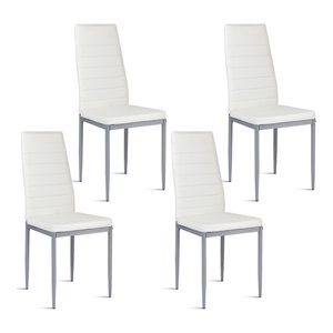 Costway Contemporary PU Leather and Steel Dining Side Chairs in White (Set of 4)