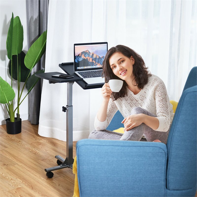 Adjustable Angle Height Rolling Laptop Table/ Black