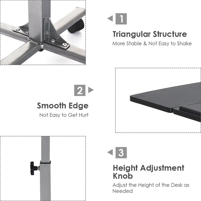 Costway Adjustable Angle & Height Rolling Laptop Desk Stand in Silver/Black