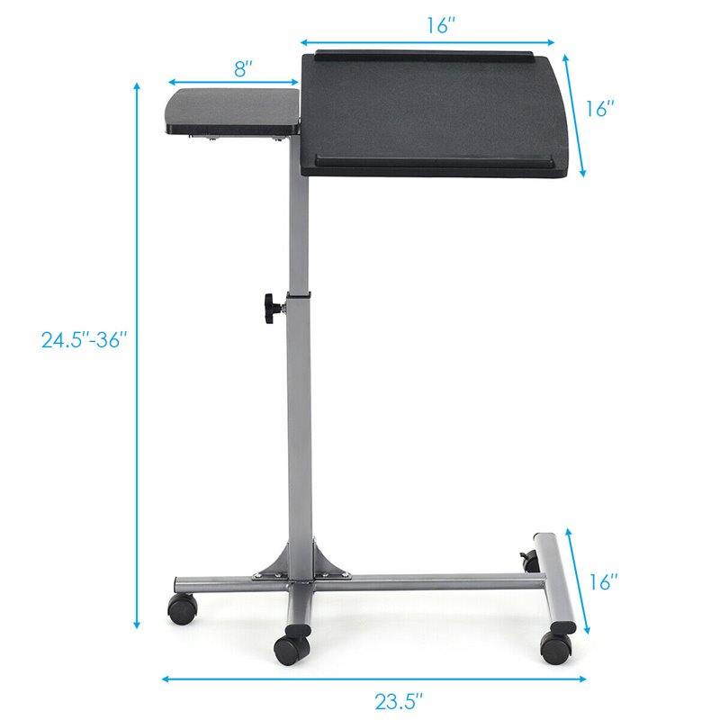 Costway Adjustable Angle & Height Rolling Laptop Desk Stand in Silver/Black